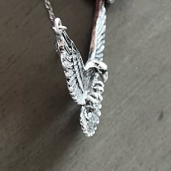🦅 Silver Copper Eagle Flying Twisted Chain Link Patriotic USA America Necklace - Picture 2 of 5